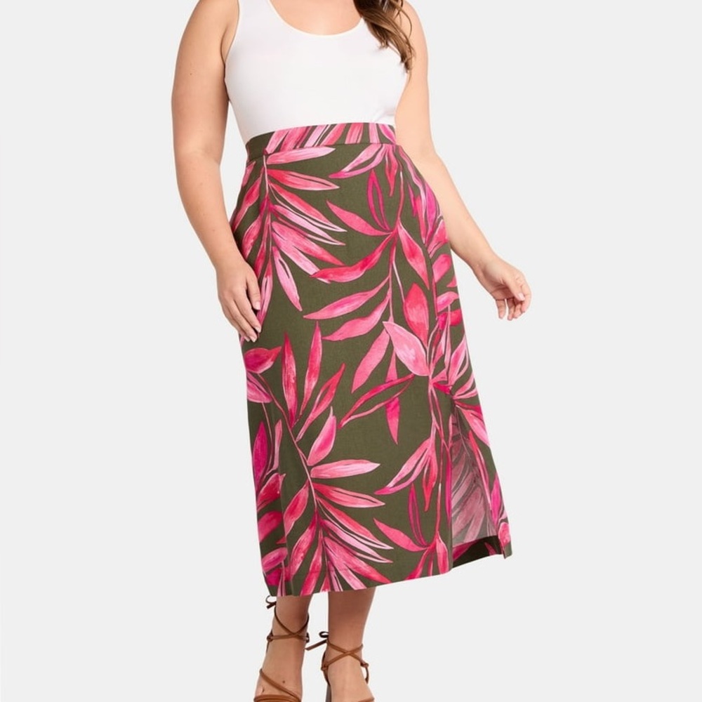 Time and Tru Women's and Women’s Plus Linen Blend Midi Skirt with Side Slit